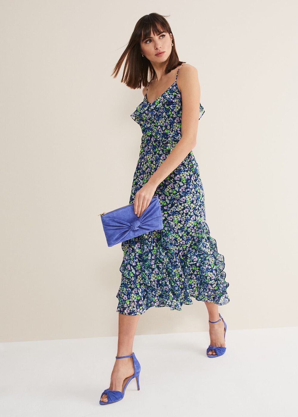 Catira Floral Ruffle Midaxi Dress - Navy/Multi