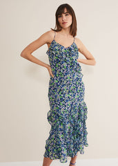 Catira Floral Ruffle Midaxi Dress - Navy/Multi