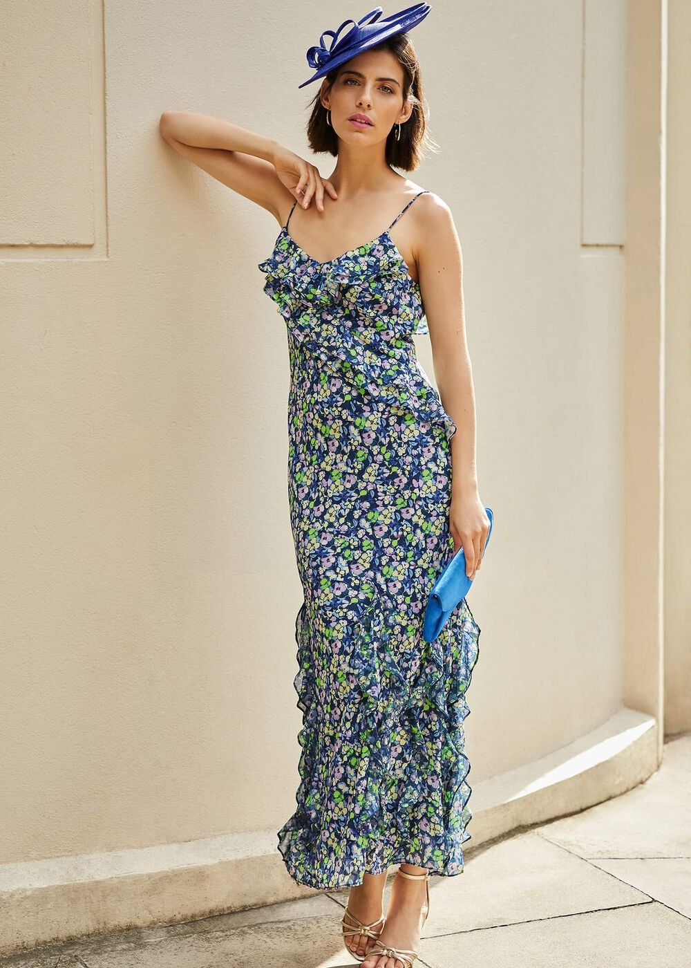 Catira Floral Ruffle Midaxi Dress - Navy/Multi