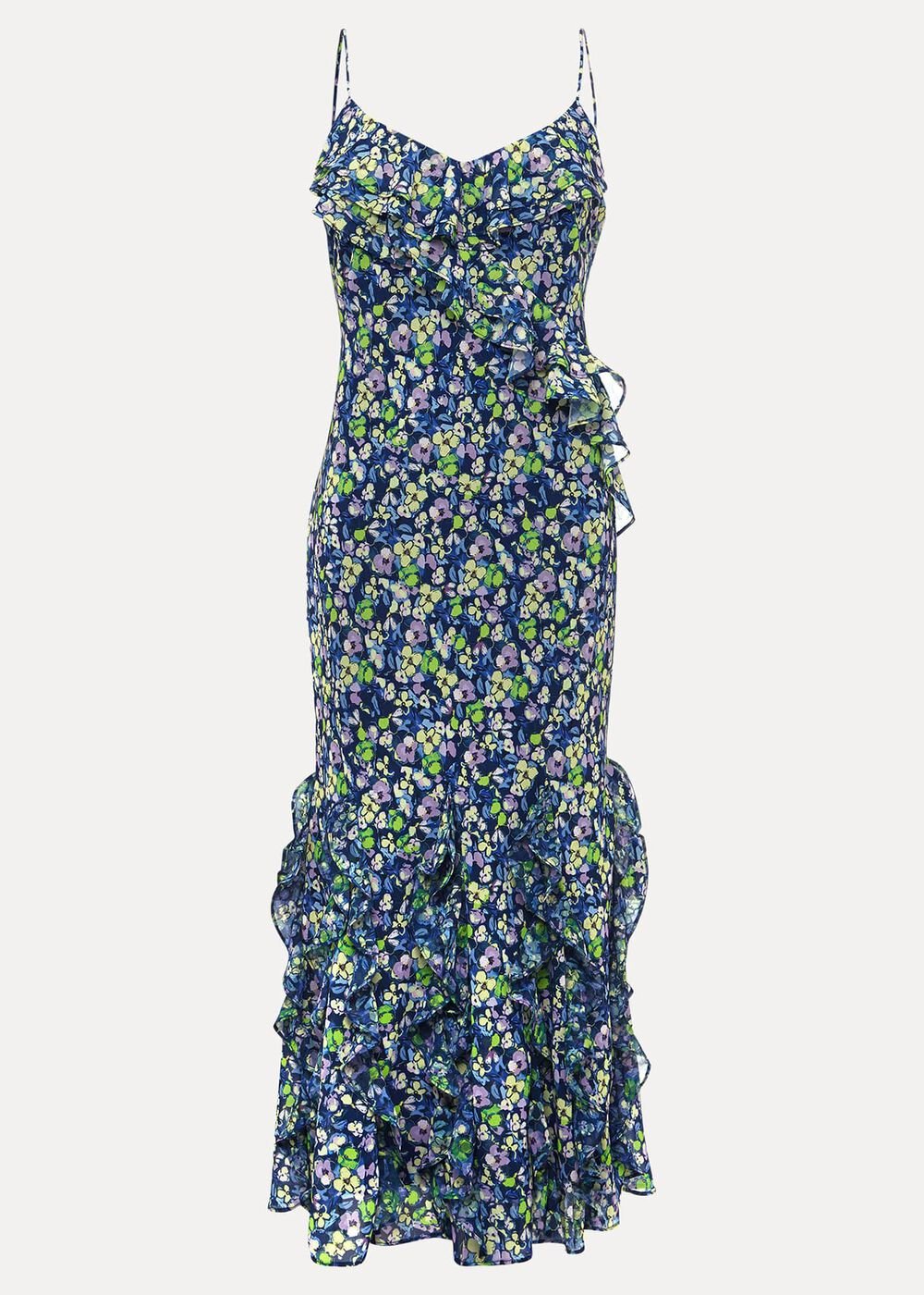 Catira Floral Ruffle Midaxi Dress - Navy/Multi