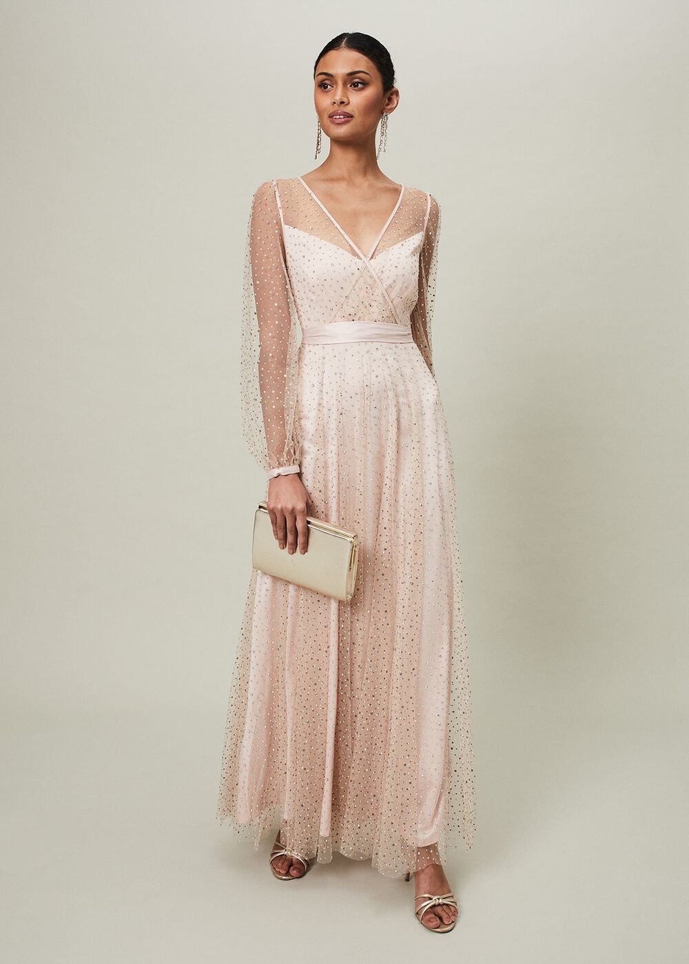 Ashley Embellished Sheer Maxi Dress - Champagne