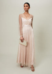 Ashley Embellished Sheer Maxi Dress - Champagne