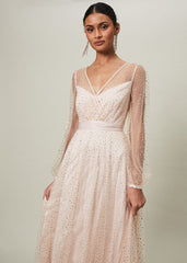 Ashley Embellished Sheer Maxi Dress - Champagne