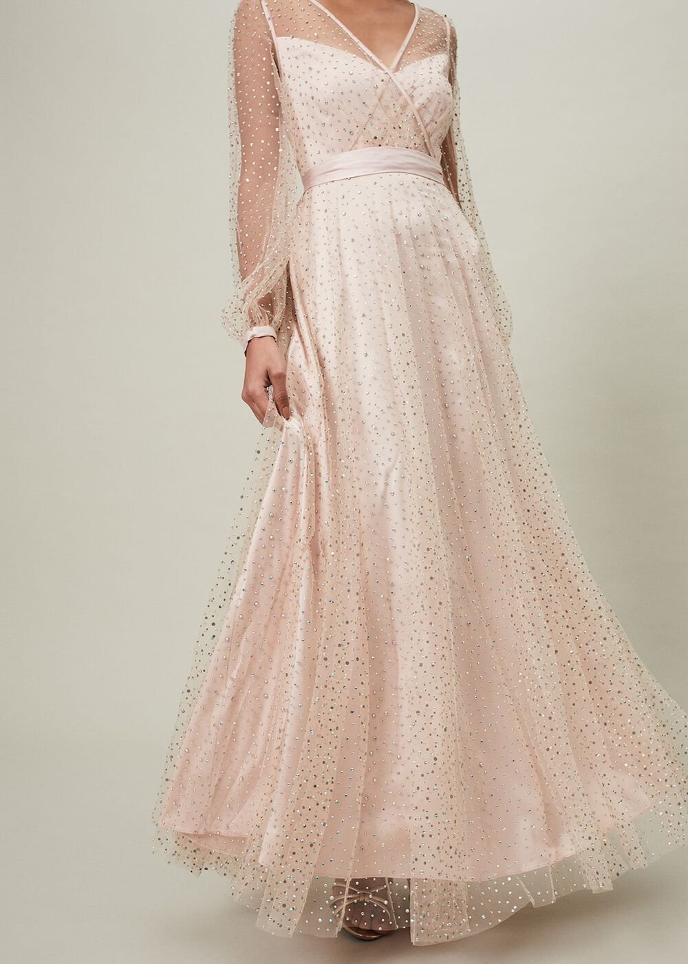 Ashley Embellished Sheer Maxi Dress - Champagne