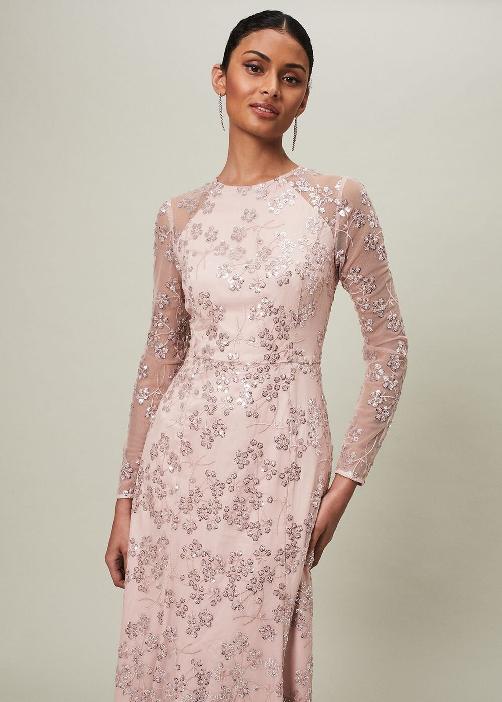 Natalya Sequin Floral Maxi Dress - Pink