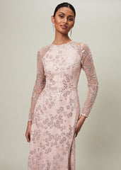 Natalya Sequin Floral Maxi Dress - Pink