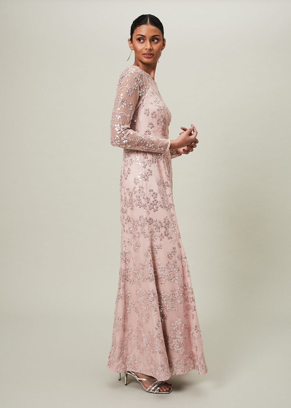 Natalya Sequin Floral Maxi Dress - Pink