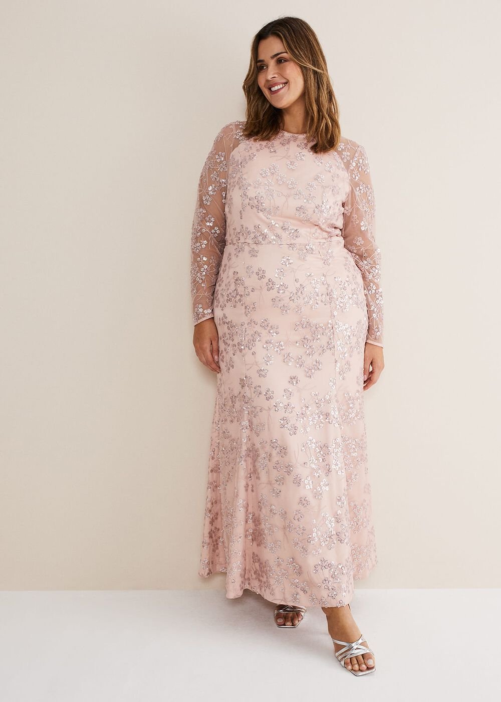 Natalya Sequin Floral Maxi Dress - Pink