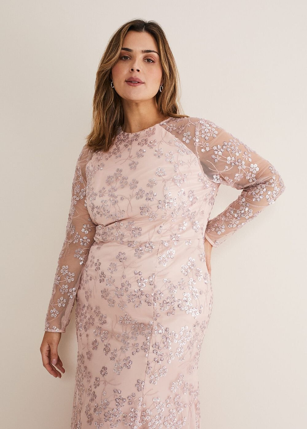 Natalya Sequin Floral Maxi Dress - Pink