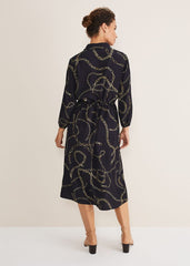 Tana Chain Print Shirt Midi Dress - Navy