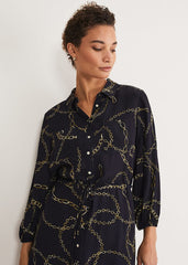 Tana Chain Print Shirt Midi Dress - Navy