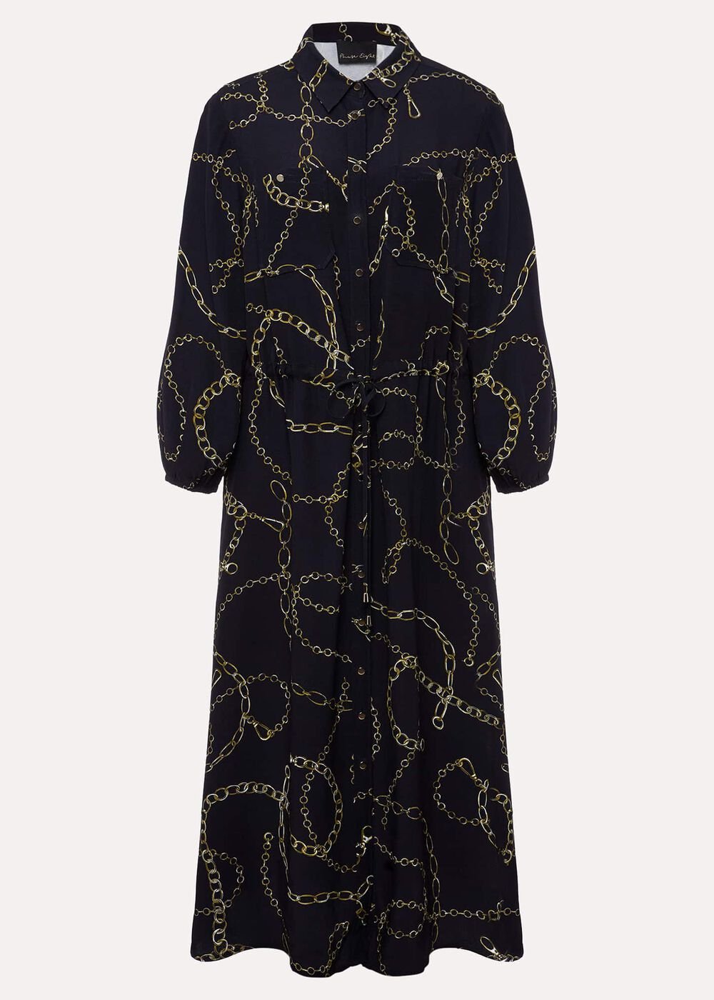 Tana Chain Print Shirt Midi Dress - Navy