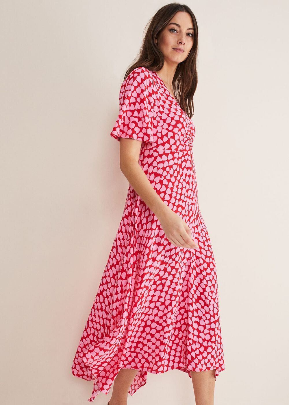 Darcie Heart Midi Dress - Pink/Red
