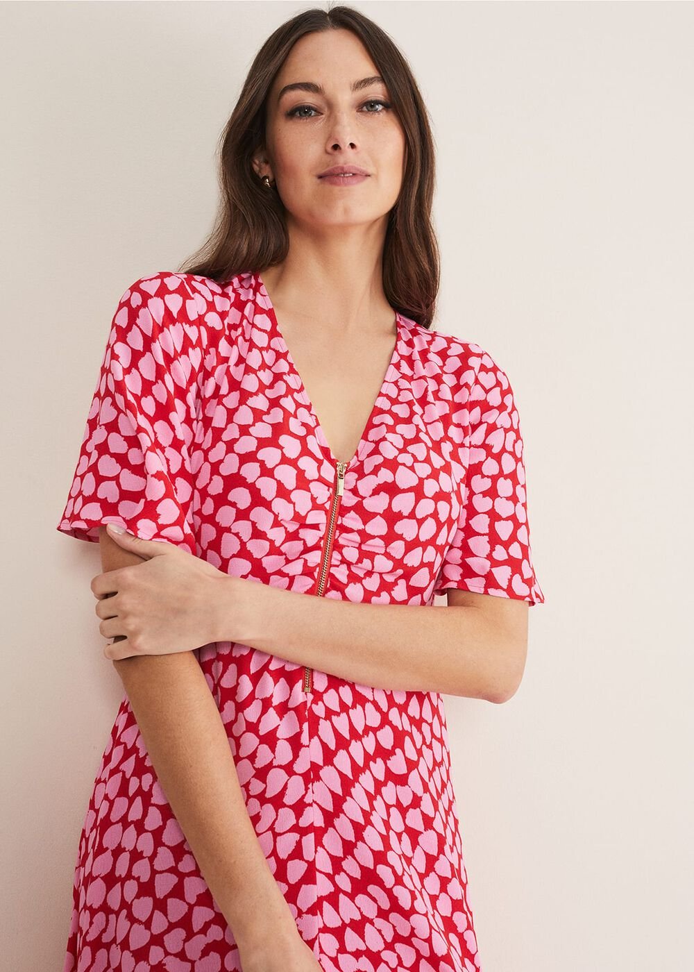 Darcie Heart Midi Dress - Pink/Red