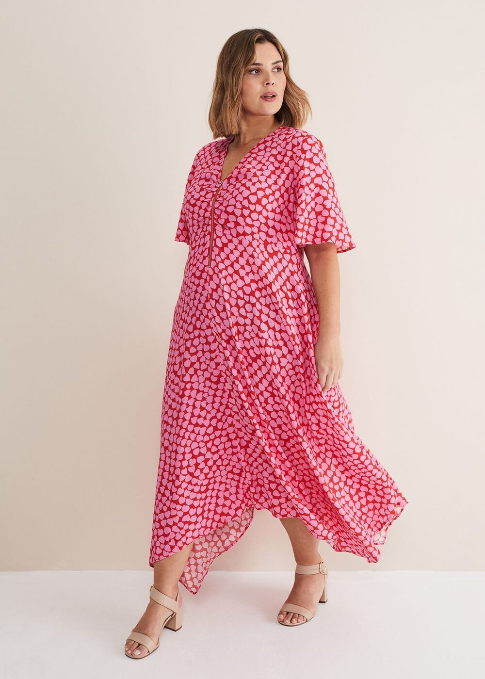 Darcie Heart Midi Dress - Pink/Red