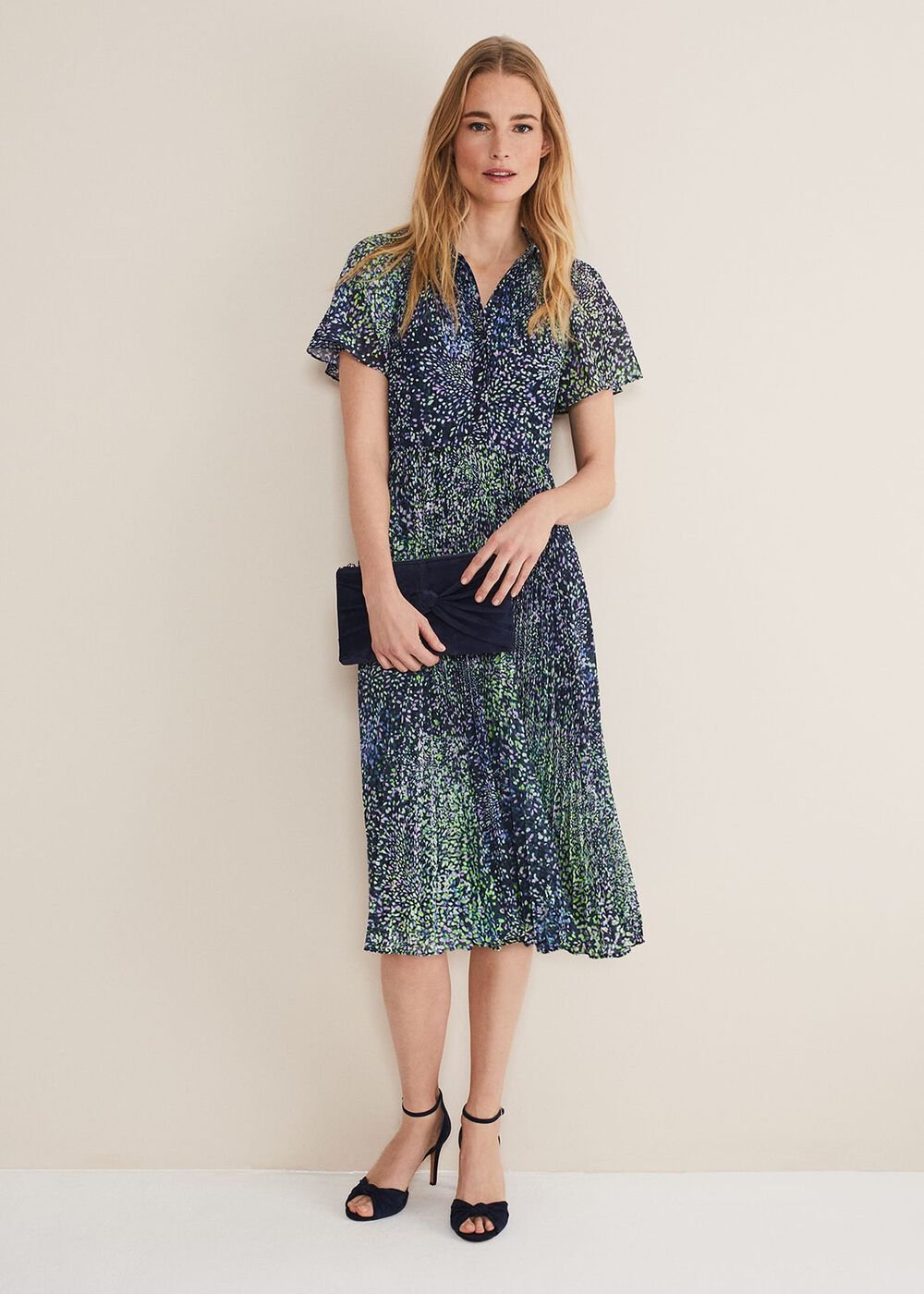 Navy Ditzy Print Wrap Midi Dress - Navy/Multi