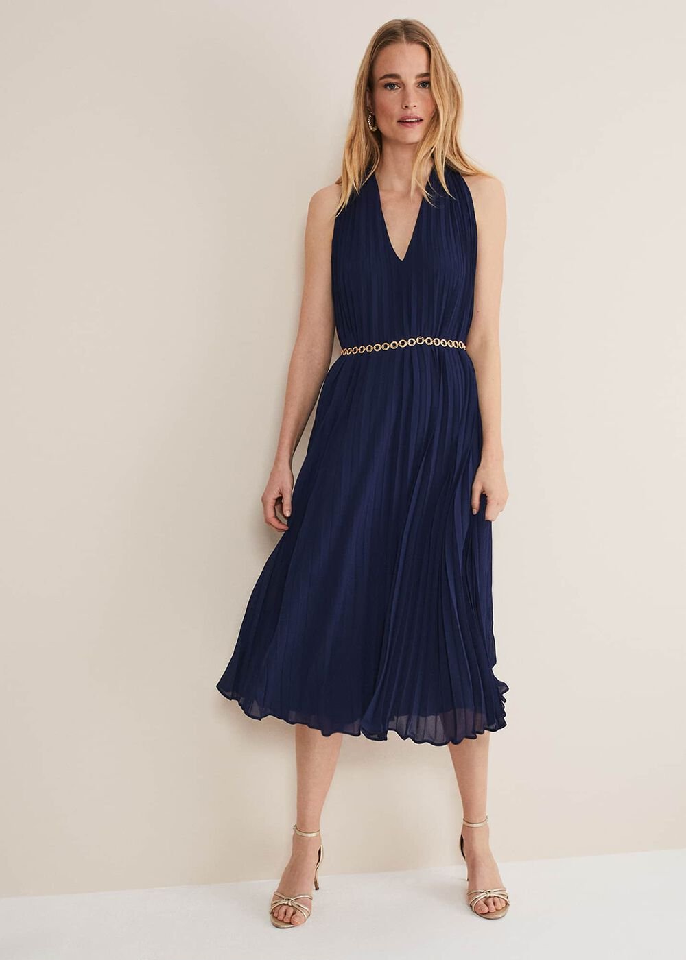 Tabitha Pleated Midi Dress - French Navy
