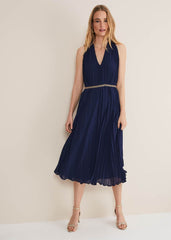 Tabitha Pleated Midi Dress - French Navy