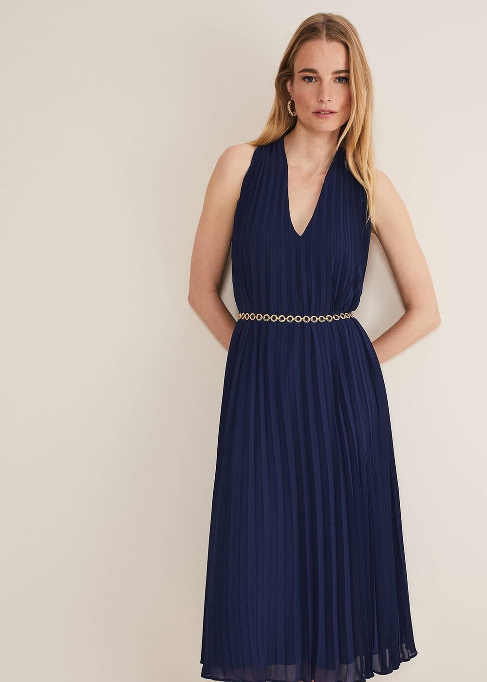 Tabitha Pleated Midi Dress - French Navy