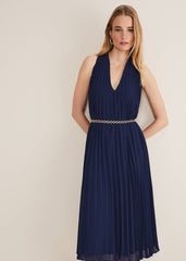 Tabitha Pleated Midi Dress - French Navy
