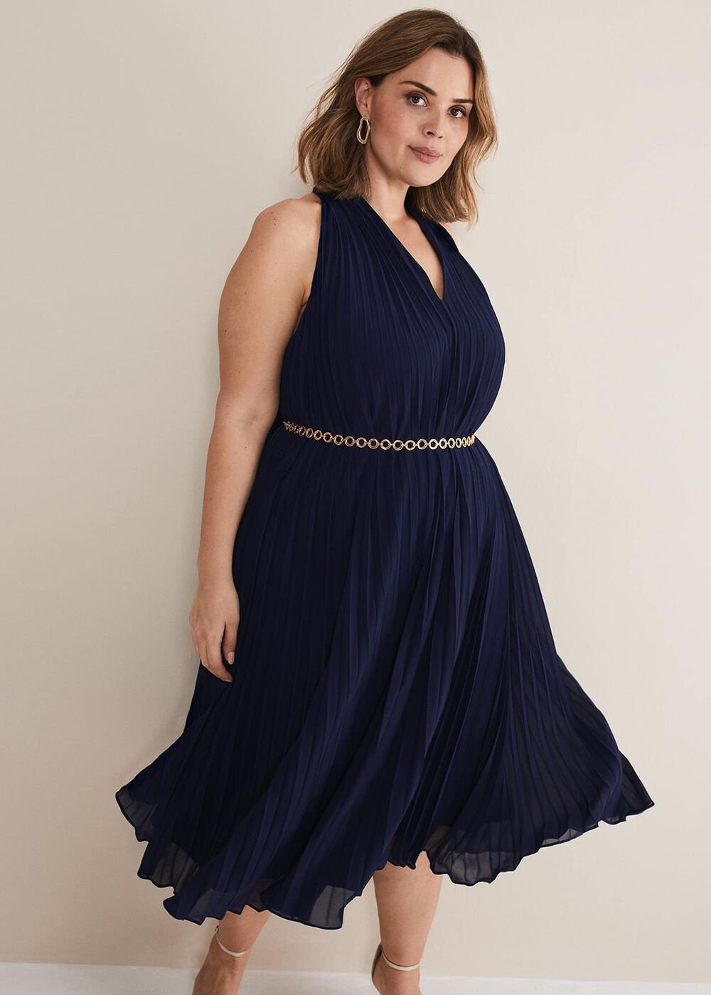 Tabitha Pleated Midi Dress - French Navy