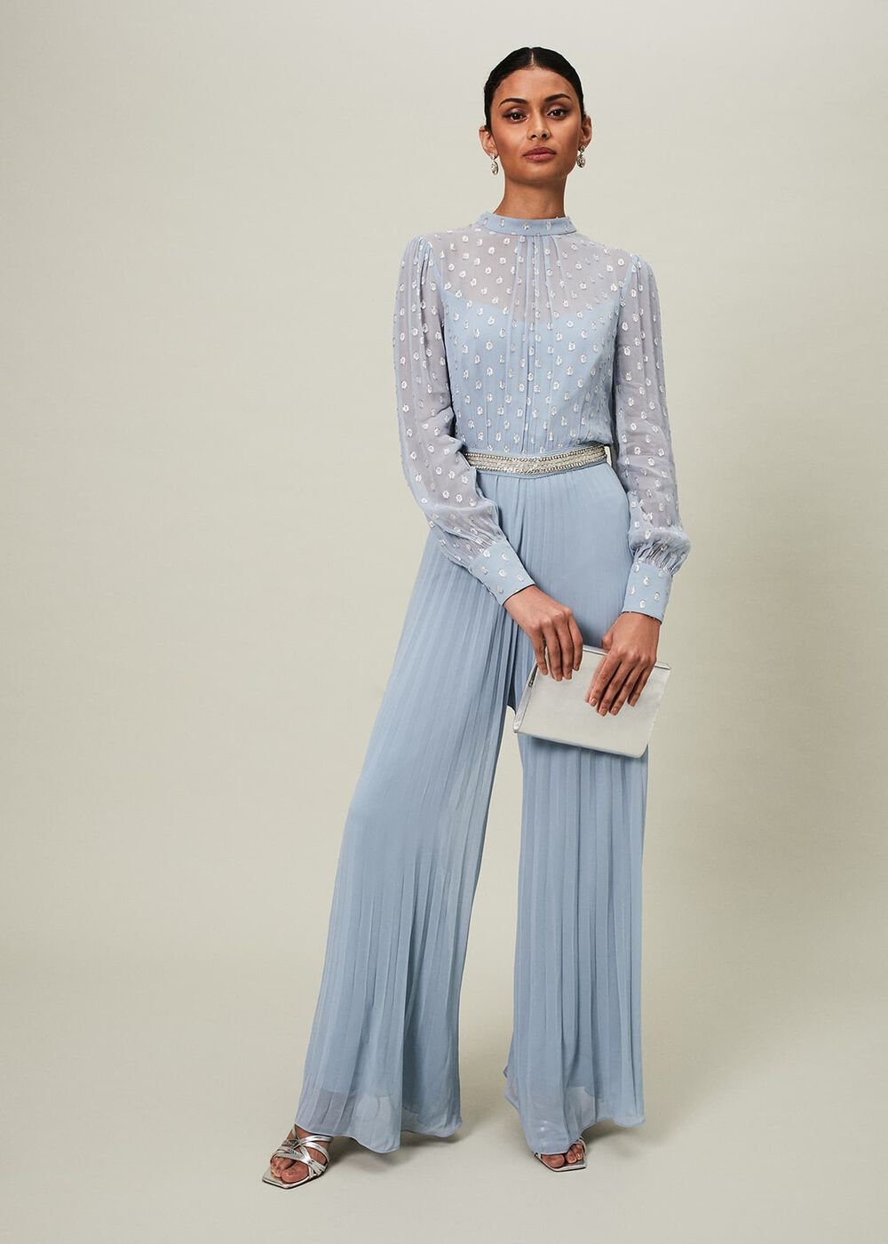 Charley Pleated Jumpsuit - Soft Blue
