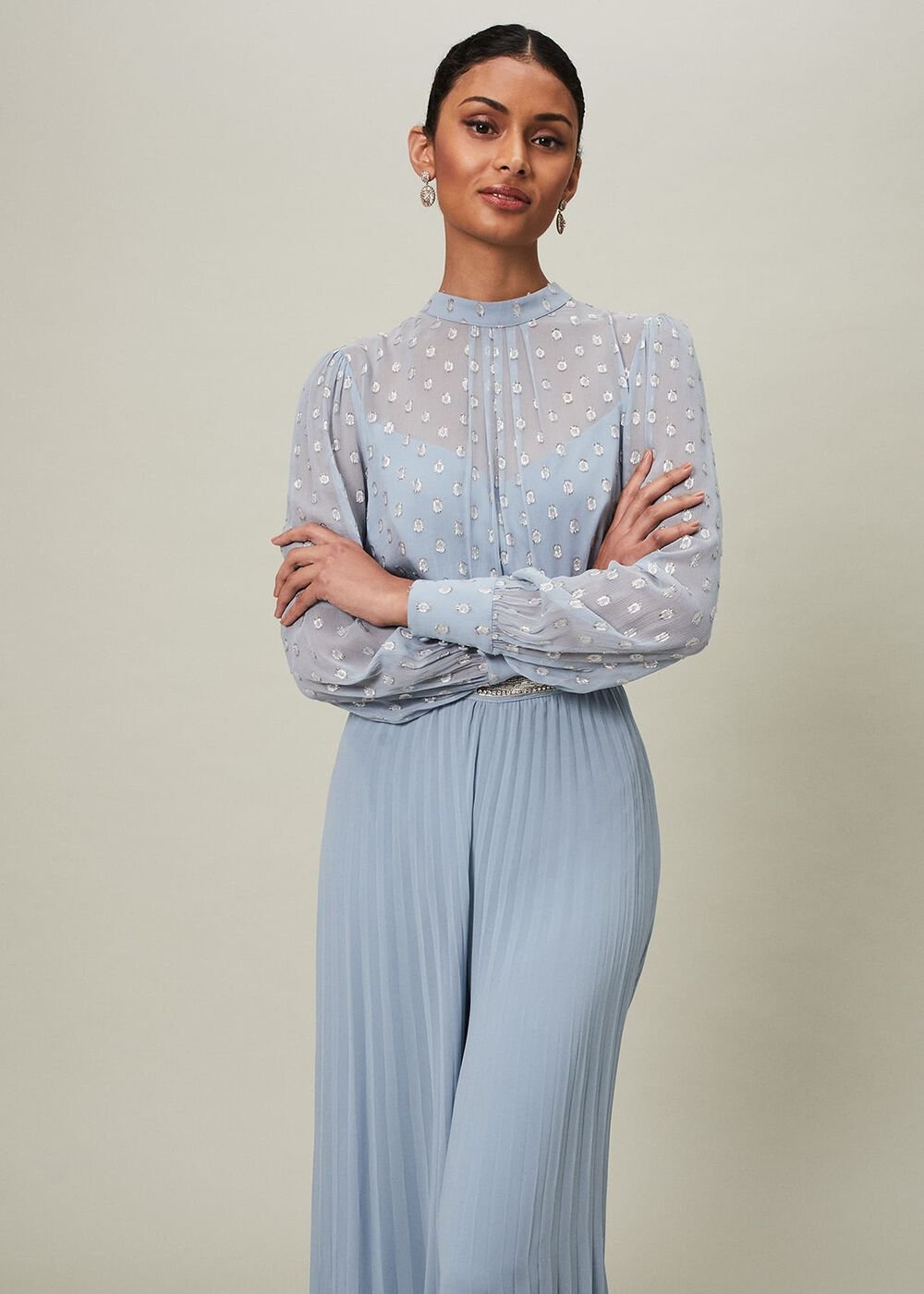 Charley Pleated Jumpsuit - Soft Blue