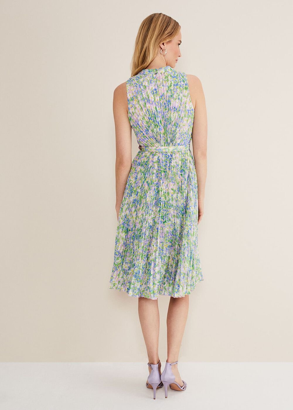 Simara Daisy Pleated Midi Dress - Multi-Coloured