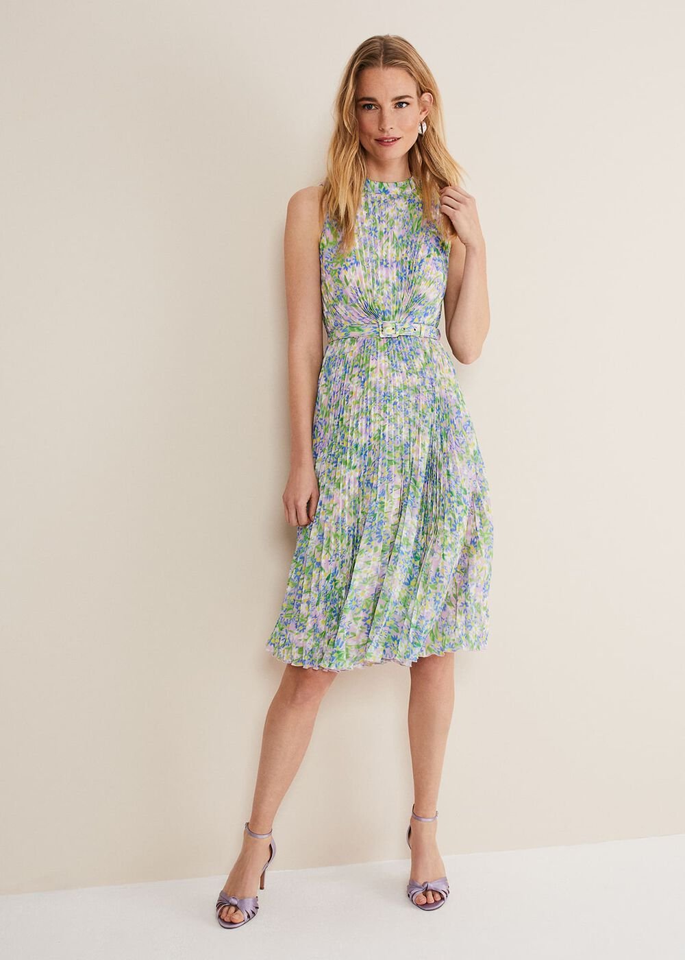 Simara Daisy Pleated Midi Dress - Multi-Coloured