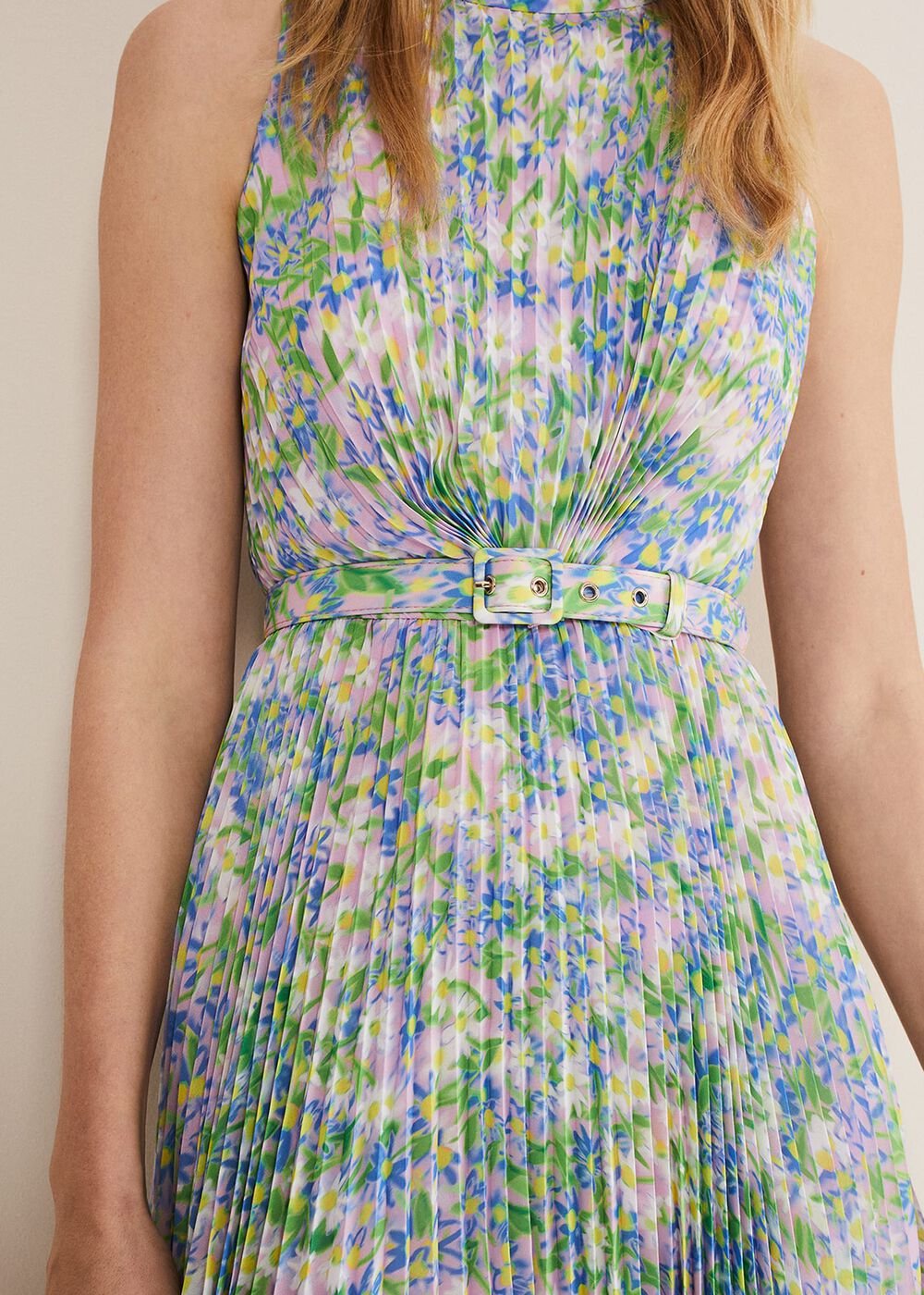 Simara Daisy Pleated Midi Dress - Multi-Coloured