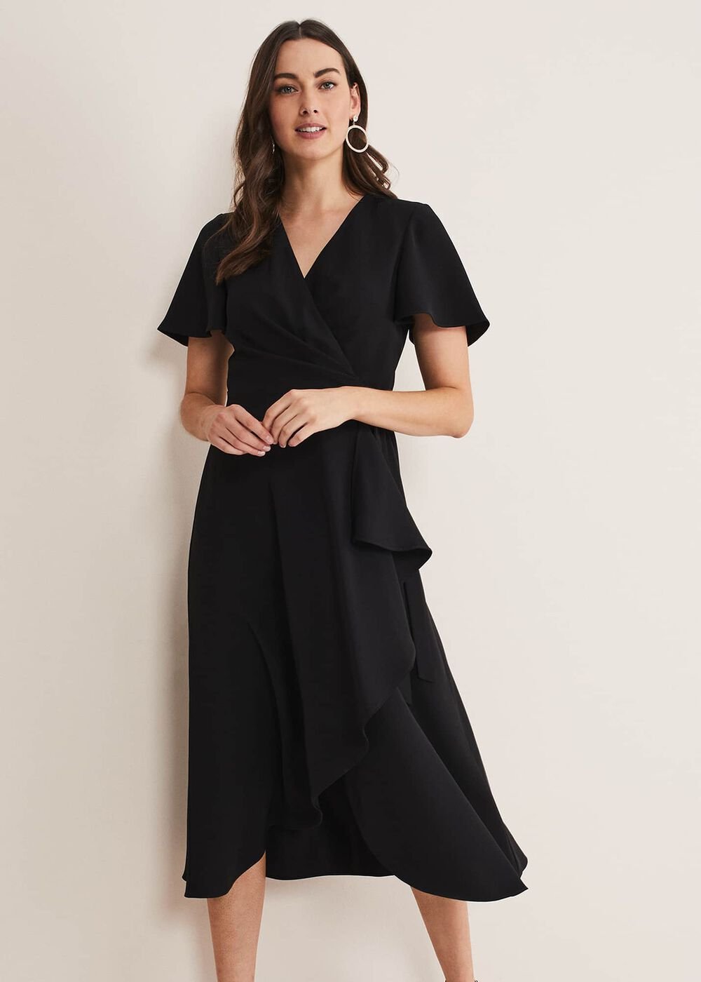 Black Asymmetric Wrap Dress - Black