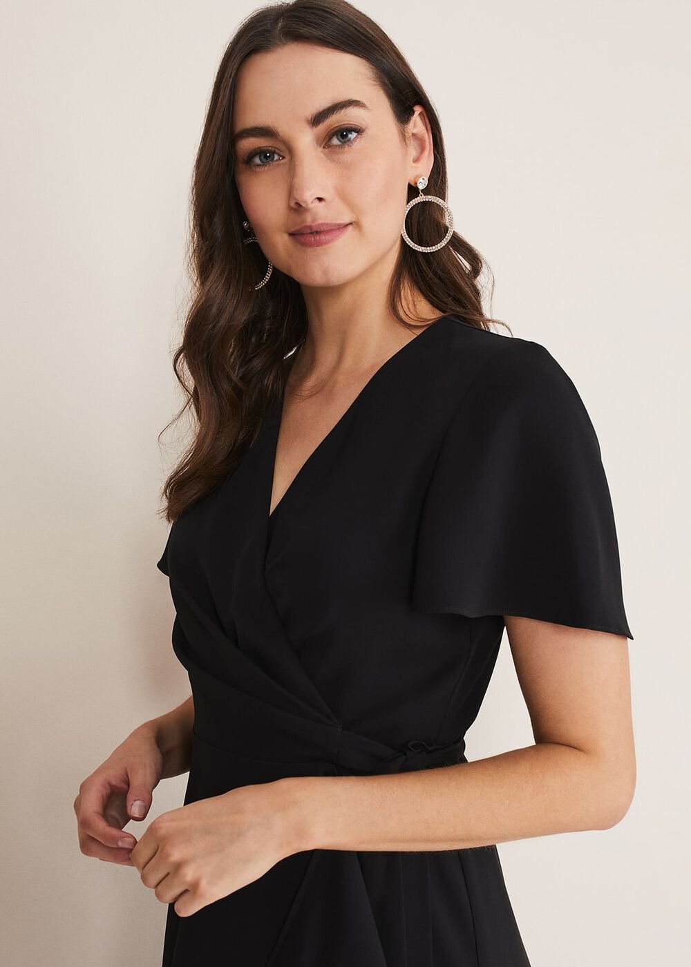 Black Asymmetric Wrap Dress - Black