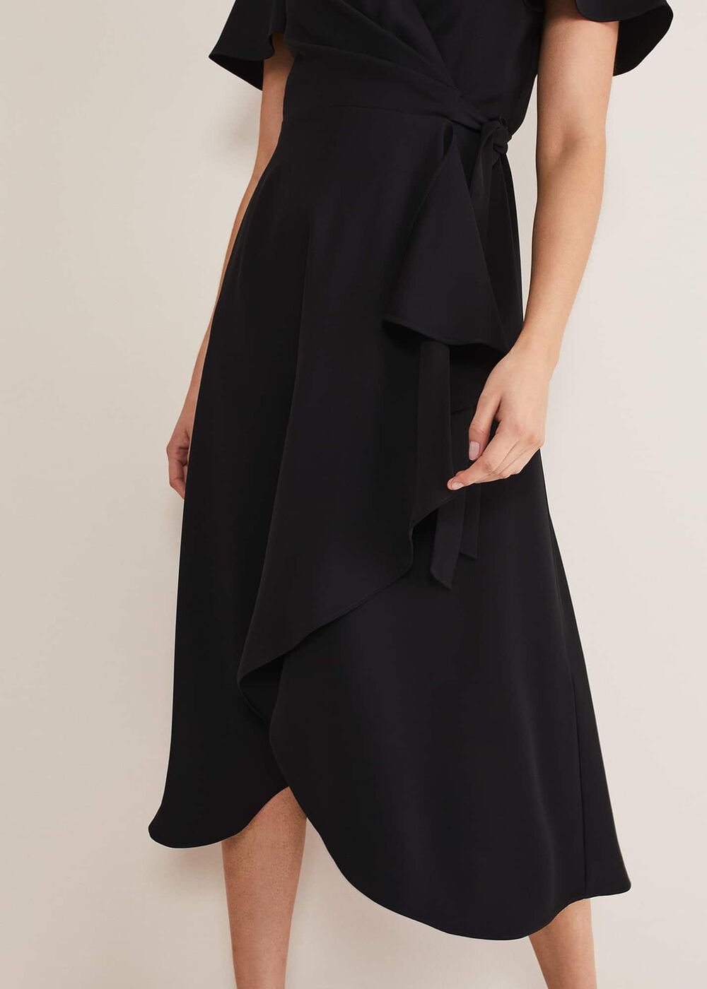 Black Asymmetric Wrap Dress - Black