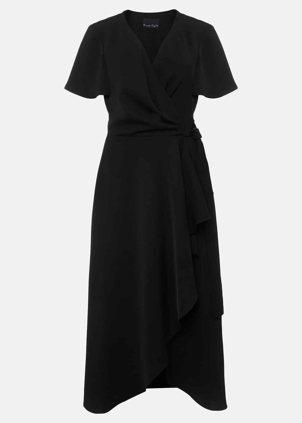 Black Asymmetric Wrap Dress - Black