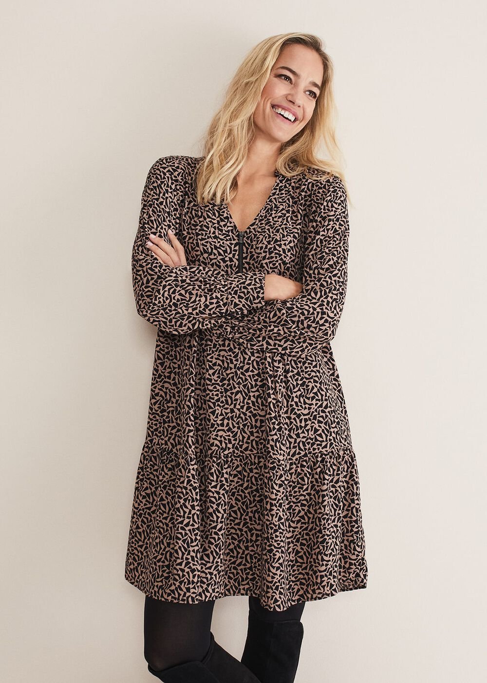 Penele Zip Dress - Black/Stone