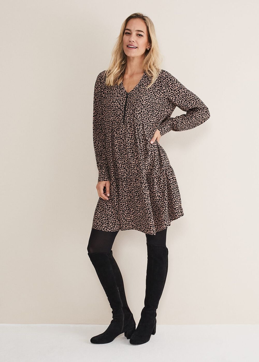 Penele Zip Dress - Black/Stone