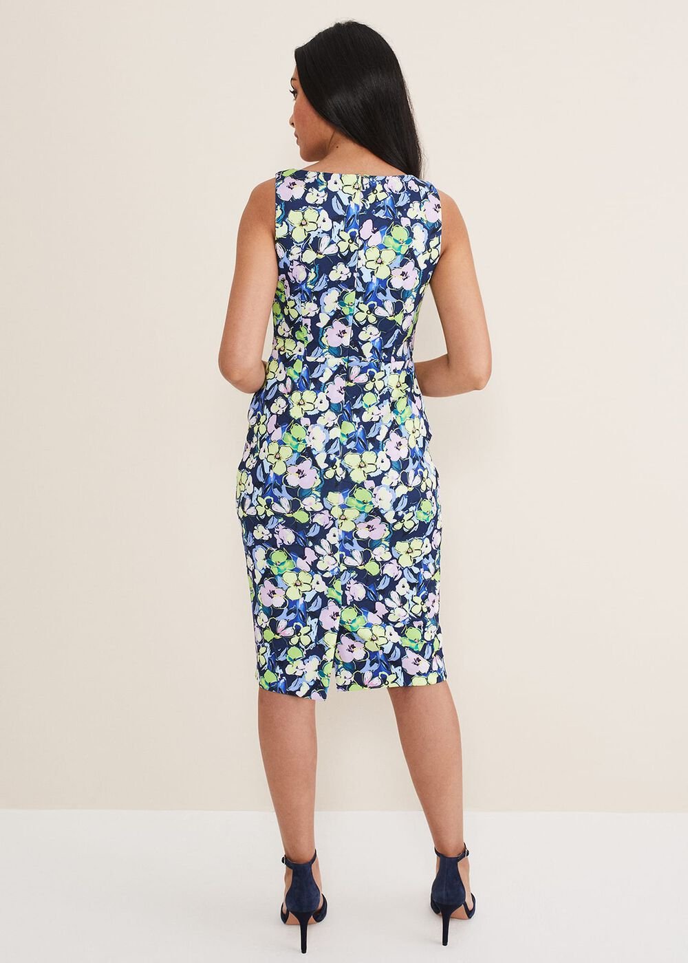 Petite Loretta Printed Scuba Dress - French Navy / Multi