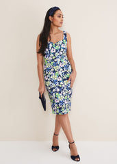 Petite Loretta Printed Scuba Dress - French Navy / Multi