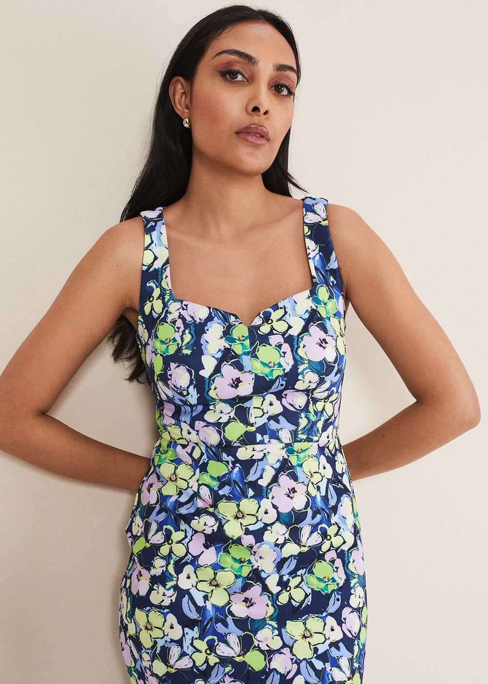 Petite Loretta Printed Scuba Dress - French Navy / Multi