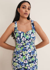 Petite Loretta Printed Scuba Dress - French Navy / Multi