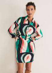Beth Swirl Belted Shift Dress - Green/Multi