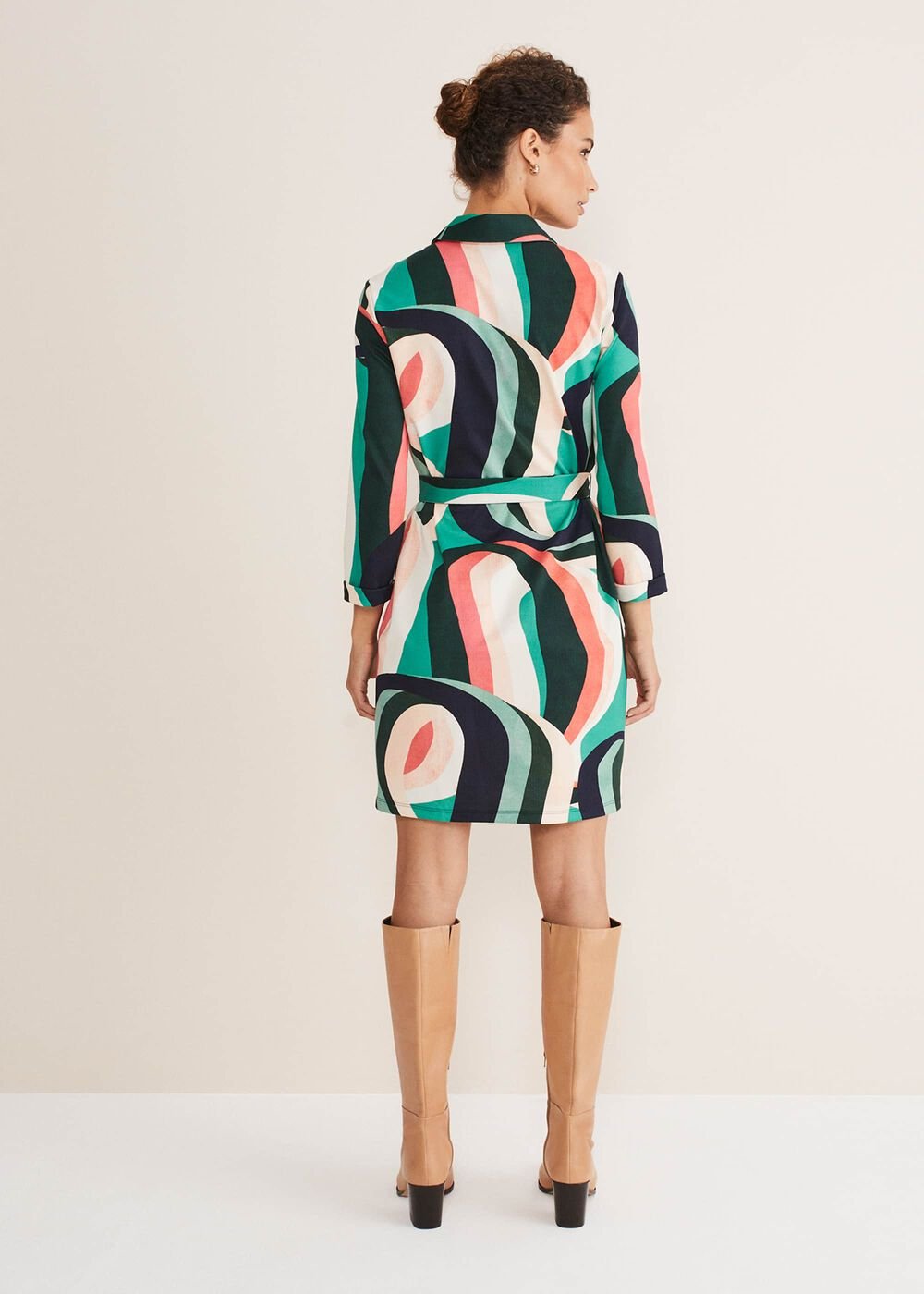 Beth Swirl Belted Shift Dress - Green/Multi