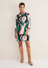 Beth Swirl Belted Shift Dress - Green/Multi