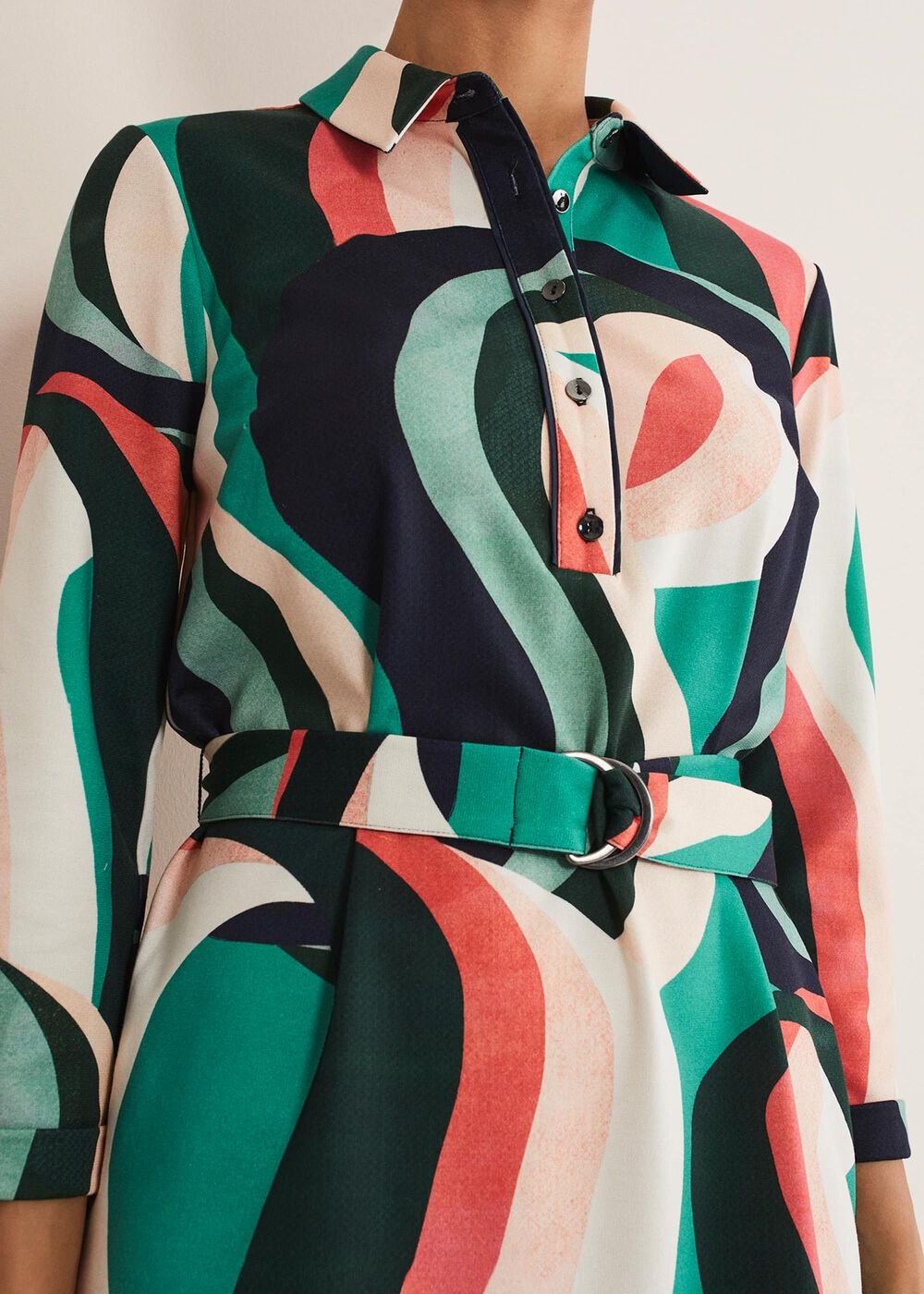 Beth Swirl Belted Shift Dress - Green/Multi
