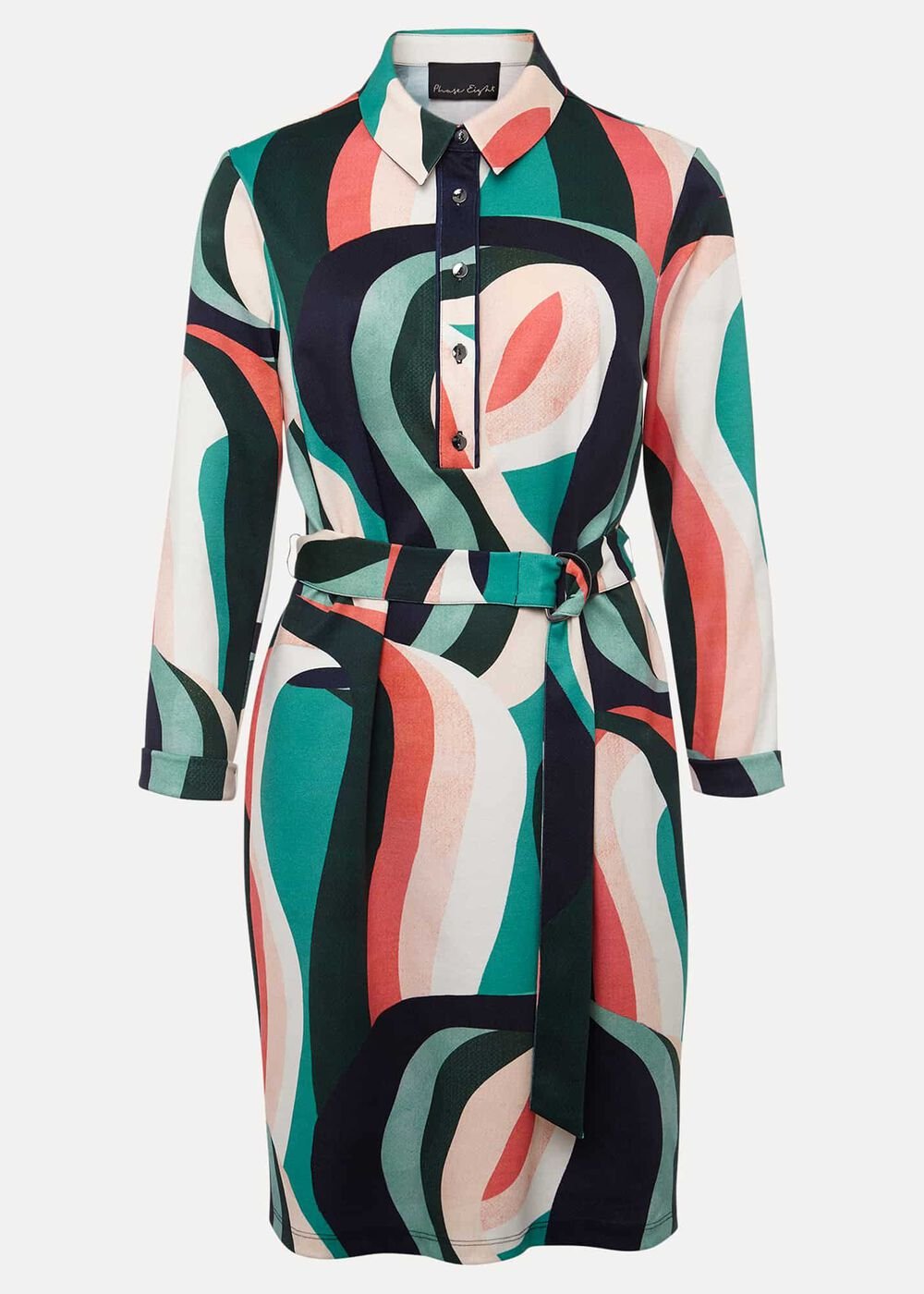 Beth Swirl Belted Shift Dress - Green/Multi