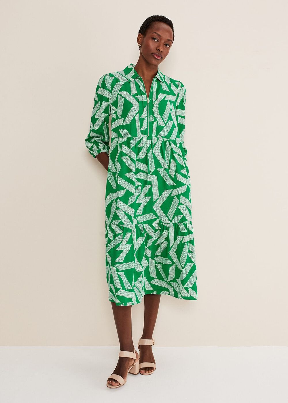 Penele Abstract Midi Dress - Green