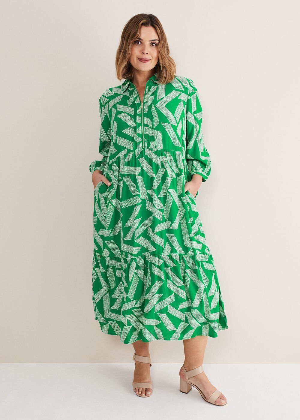 Penele Abstract Midi Dress - Green