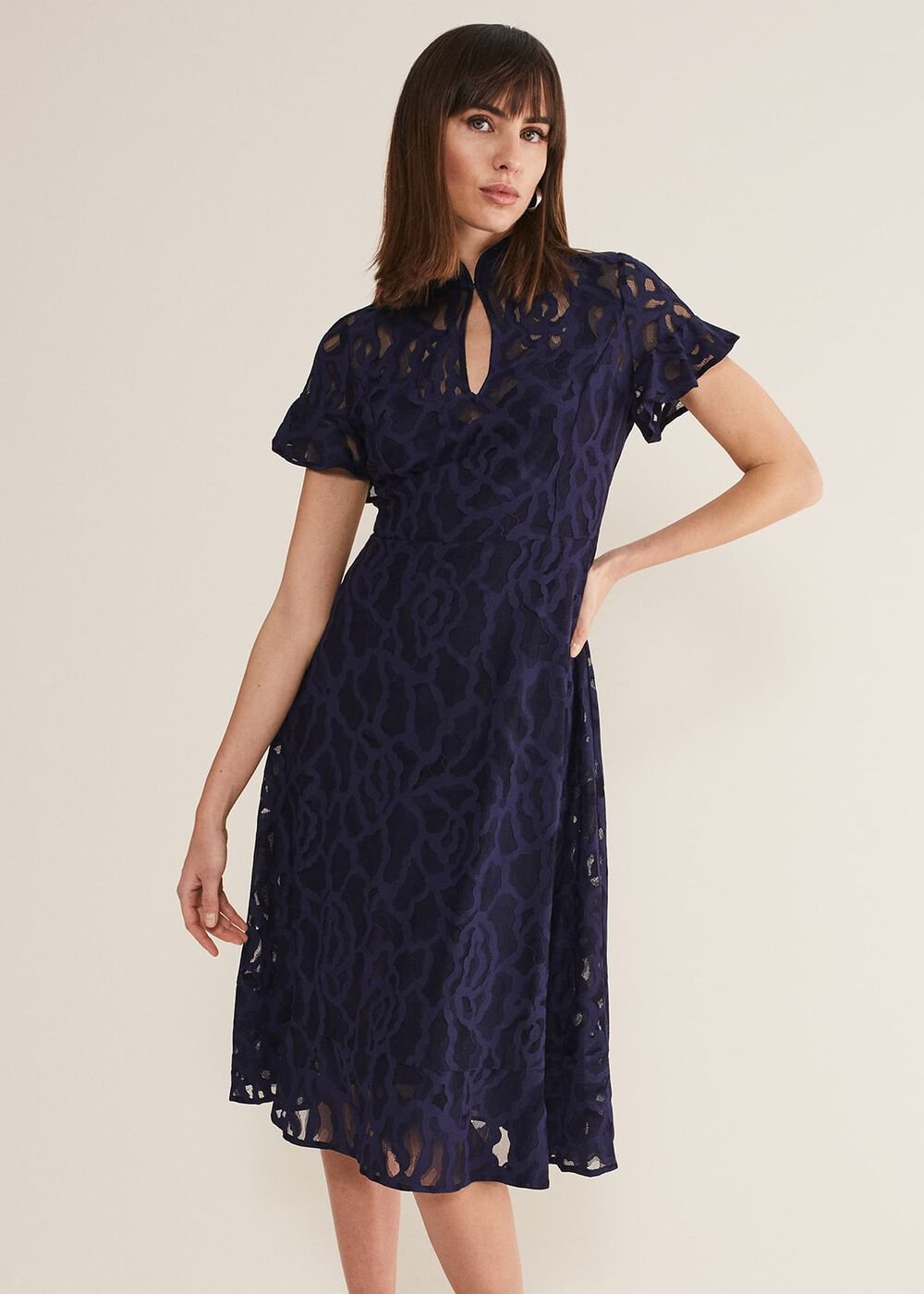 Lulu Lace Midi Dress - Navy