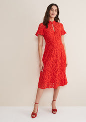 Lulu Lace Midi Dress - Fire