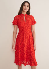 Lulu Lace Midi Dress - Fire